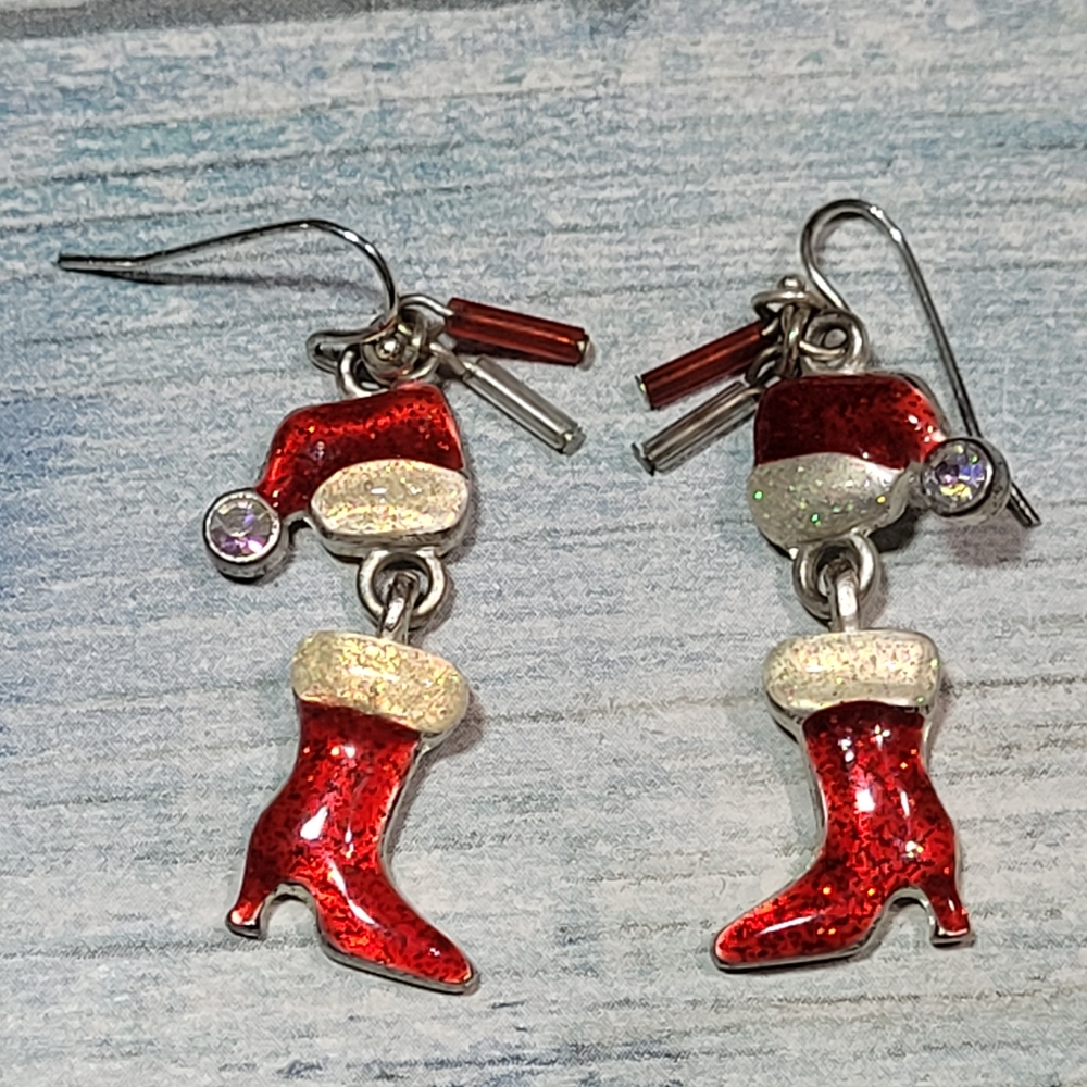 Festive Red Santa Hat and Boot Earrings